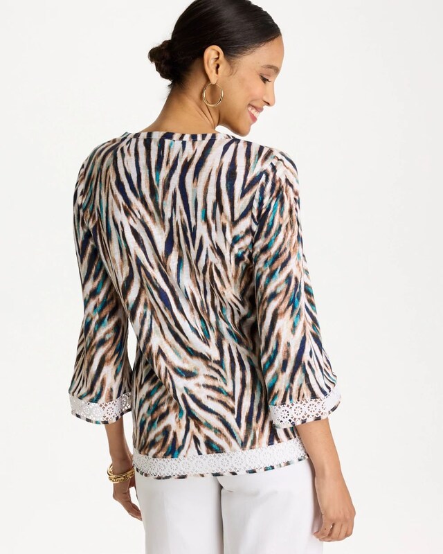 Tiger Linen Crochet Lace Tee - image 3